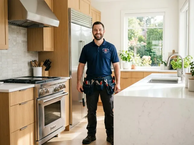 Appliance Repair Hero technician in a Blue Point, NY kitchen after an appliance repair